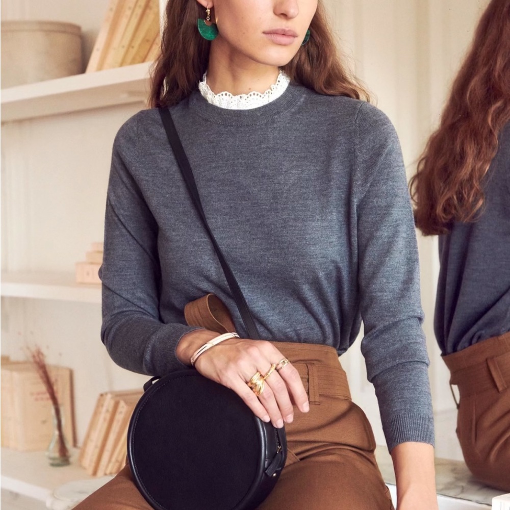 Sezane Charcoal Gray Crewneck Sweater
